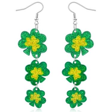 Imagem de Mintolex Brincos de Dia de São Patrício com pingente de trevo para mulheres, brincos de trevo de acrílico, joias irlandesas, presente com design verde festivo, acessórios para o dia de São Patrício