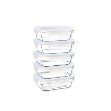 Imagem de Kit 10/5 Potes Hermético 1040ml Vidro 4 Travas Marmita Armazenamento De Alimentos Cozinha Potes De Vidro Com Tampa(KIT 5 PEÇAS 1040ML)