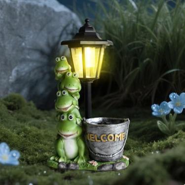 Imagem de AVEKI Estátua de sapo para mulheres, estátuas de jardim de animais com lanterna solar e vaso de flores, decorações de jardim à prova d'água para enfeite de pátio de gramado, vaso de ideias para flores