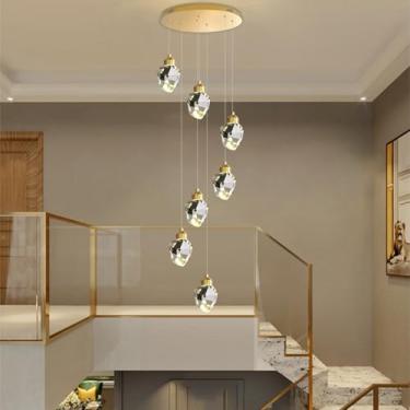 Imagem de Lustre de cristal dourado com 15 luzes, luminária pendente moderna com controle remoto e intensidade de luz ajustável de 3000K a 6500K, ideal para escadas, casas, salas de jantar e halls de