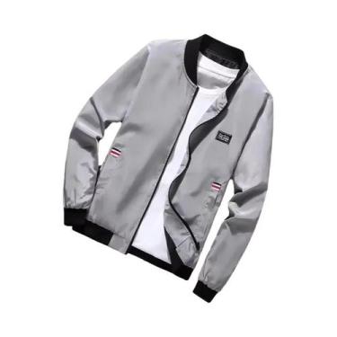 Imagem de Jaqueta Bomber Casual Masculina De Manga Longa Com Zíper E Gola De Bei