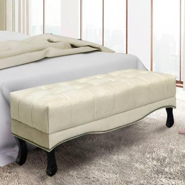 Imagem de Recamier 0,90m Com Pés Luis Xv E Capitonê Em Tecido Veludo Vicenza - Lucadi Bege