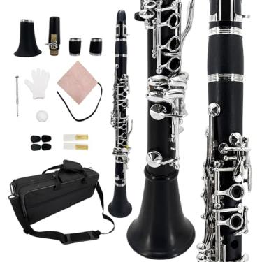 Imagem de YoungMonic Clarinete plano E - Corpo de ebonite preto com chaves niqueladas, conjunto completo com estojo rígido e acessórios para iniciantes (estilo 1)