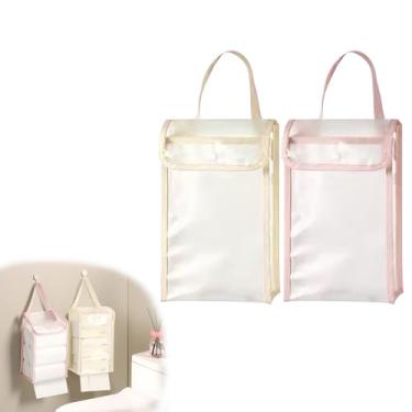 Imagem de MIUPOO Bolsa de armazenamento de papel higiênico, organizador de papel higiênico reutilizável, organizador de papel higiênico de grande capacidade, conjunto de banheiro independente, rosa e bege, 2