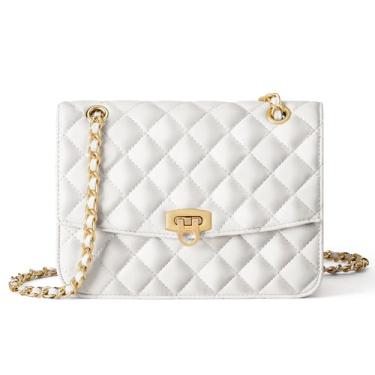 Imagem de Goinsound Bolsa de ombro feminina de couro, bolsa tiracolo moderna, bolsa acolchoada com corrente para uso diário ou presente, Branco
