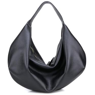 Imagem de Bolsa Hobo Mr. Gutt de Couro Preta, Grande 48x30x15cm, Alça de Ombro, com Zíper e bolso interno