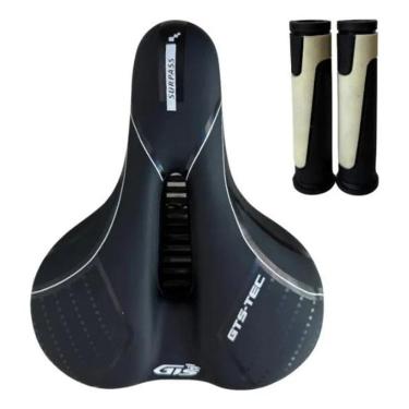 Imagem de Kit Selim Sela Bike Largo Macio Gts Vazado Com Ma Branco