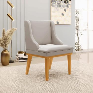 Imagem de Kit 6 Cadeiras Decorativas Sala de Jantar Base Fixa de Madeira Firenze Veludo Cinza/Castanho G19 - Gran Belo