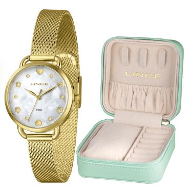 Imagem de Relógio Lince Feminino Ref: Lrgh225l32 B1kx Dourado Estojo Porta Joia