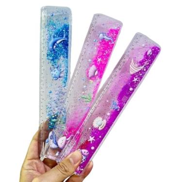 Imagem de Régua escolar com glitter de 20 cm — Tema oceânico criativo e relaxante, design subaquático encantador, adequada para uso escolar (1 PCT ALEATORIO)