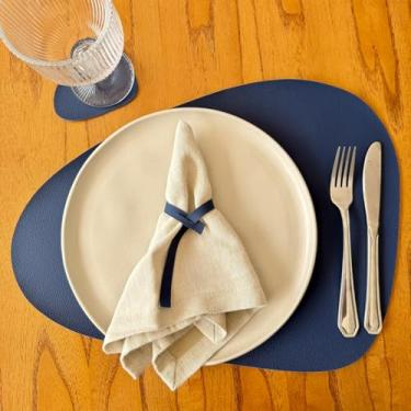 Imagem de Jogo Americano Oval Impermeável Elegante Prático, Azul Marinho, Material Sintético, Proteção para Mesa (6, AZUL MARINHO)
