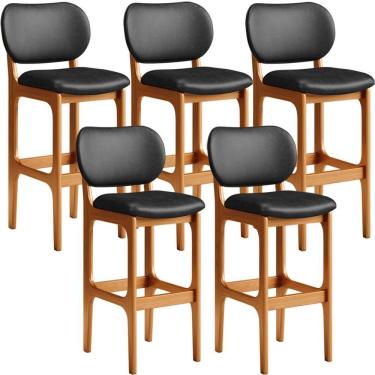 Imagem de Kit 05 Banquetas Alta Para Cozinha Madeira Fixa Betta L02 Imbuia Couríssimo Preto - Lyam Decor