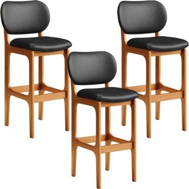 Imagem de Kit 03 Banquetas Alta Para Cozinha Madeira Fixa Betta L02 Imbuia Couríssimo Preto - Lyam Decor