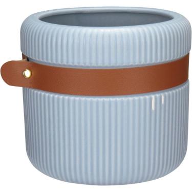 Imagem de Vaso Decorativo Enfeite Casa Aparador Home&co Com Cinta Cerâmica 14x15x15cm Azul