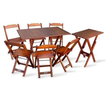 Imagem de Conjunto De Mesa Dobrável 1,10x70 Com 6 Cadeiras Com Mesa Aparador Tarimatã - Imbuia - Cor: Marrom