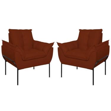 Imagem de Kit 02 Poltronas Base Metal Preto Sala, Quarto Escritório Terracota