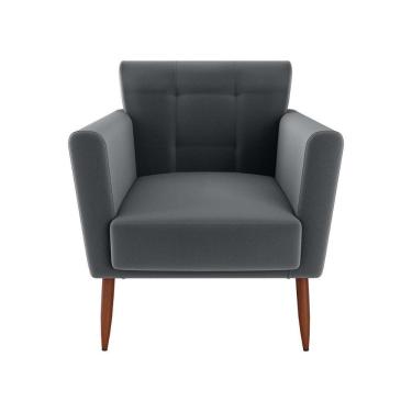 Imagem de Poltrona Decorativa Confortável Pés Em Madeira Maciça Cancun Veludo Cinza Matrix Veludo Cinza