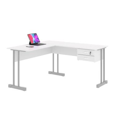 Imagem de Escrivaninha Em L 2 Gavetas Turquia Branco Cinza