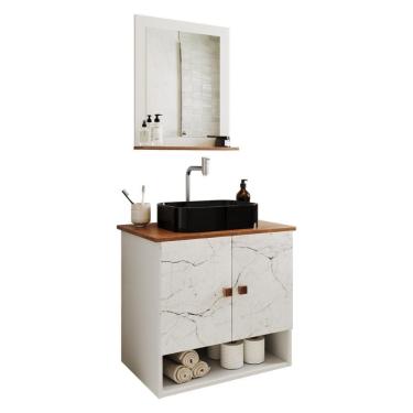 Imagem de Gabinete Arm Banheiro Deli 2 Portas Com Cuba Oxford Preta Branco carrara nature