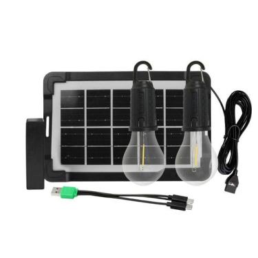 Imagem de Kit LED Solar Portátil Foxlux com Painel Solar, 2 Lâmpadas LED, Carreg
