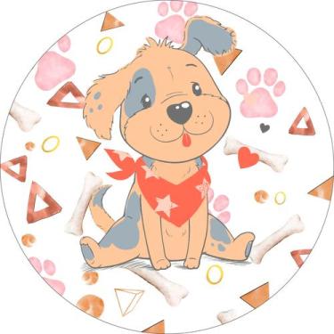Imagem de Painel de Tecido Sublimado Redondo Cachorro Pet Ossos e formas  c/ Elá