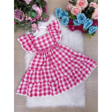 Imagem de Vestido Infantil Banana Club Aline Xadrez Rosa para Festas Juninas, Ca
