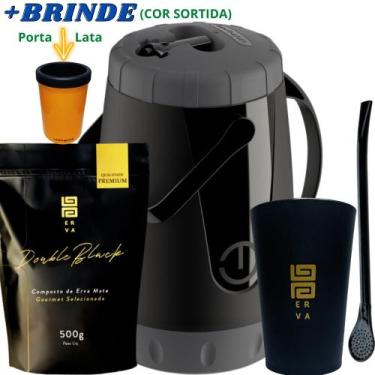 Imagem de Kit Tereré Black Erva Mate Garrafa Lisa Copo Caldereta Preto Bomba Pre