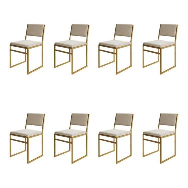Imagem de Kit 8 Cadeiras Industrial Isa Veludo Bege Base Dourado para Mesa Sala Cozinha - Dourado/bege