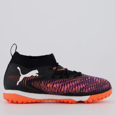Imagem de Chuteira Puma Future 8 Match TT + MID Society Juvenil Preto e Laranja-Unissex