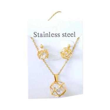 Imagem de Conjunto De Colar E Brincos Com Pingente De Cristal Em Aço Inoxidável 