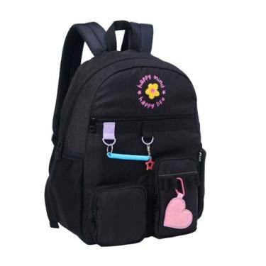 Imagem de Mochila De Costas Com Chaveiro Reforçada Juvenil Escolar Infantil Espa