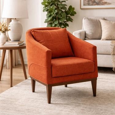 Imagem de Poltrona Fixa Tecido Linho Pés Imbuia Agatha Terracota