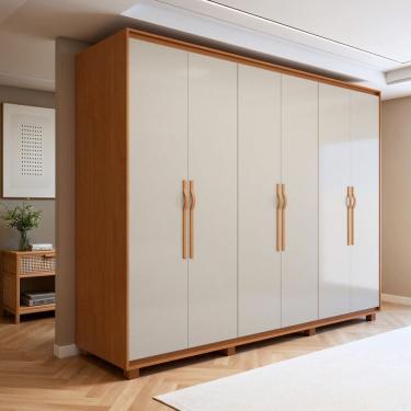 Imagem de Guarda-roupa Casal 6 Portas 6 Gavetas com Pés Mdf Suavitá Amêndoa Clean/Off White