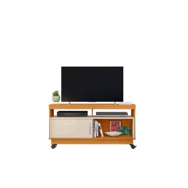 Imagem de Rack Artur para TV 1,21m com Rodízios e Nichos Organizadores Cinamomo Off White Liberty Móveis