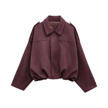 Imagem de Jaqueta Bomber Feminina Vintage Com Textura De Camurça, Zíper, Manga L