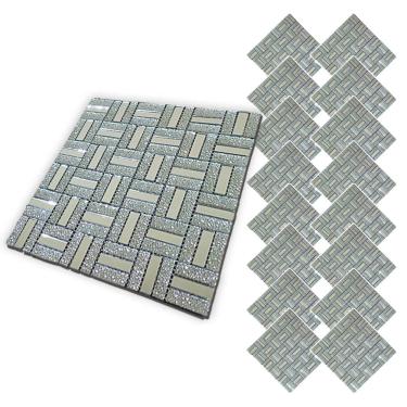 Imagem de Pastilha De Vidro Kit 16 Uni Adesiva Parede Sala Cozinha Banheiro Facil Aplicacao Decorativa Reforma Requintado Moderna