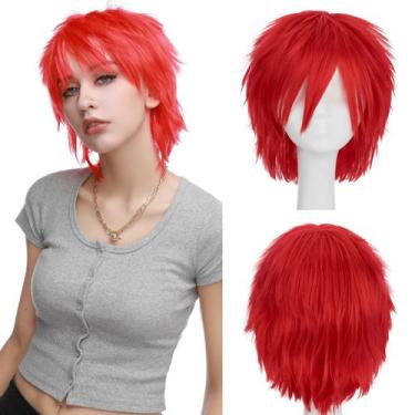 Imagem de Peruca de cosplay S-noilite, cabelo sintético vermelho curto para home