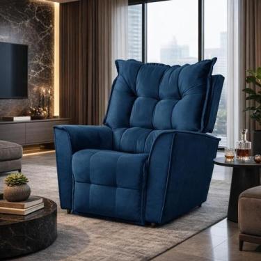 Imagem de Poltrona da Mamãe Reclinável Carinho Veludo Shop das Cabeceiras, Azul