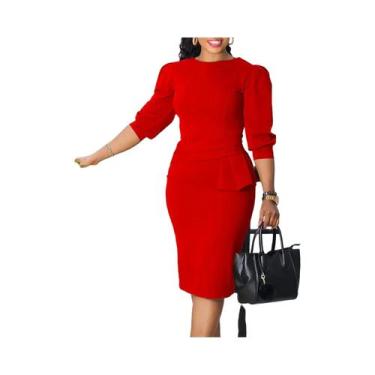 Imagem de Vestidos Elegantes Para Escritório Femininos Com Decote Redondo E Mang