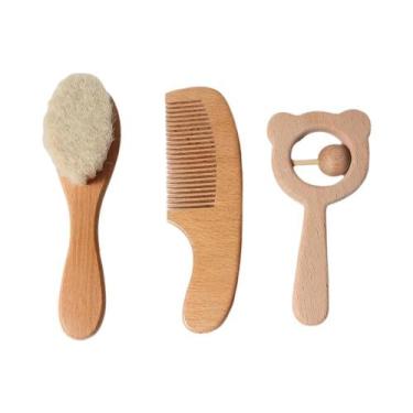 Imagem de Conjunto De Escova E Pente Para Bebê Recém-Nascido, Lã Natural, Pente 