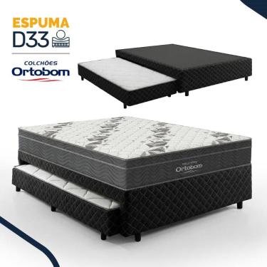 Imagem de Bicama Box com Colchão Ortobom Airtech Ortopillow 100 D33 + Auxiliar de Espuma D28 Positanno Casal 138cm