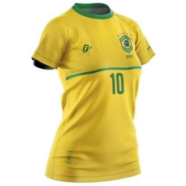 Imagem de Camiseta Baby Look Filtro UV Brasil Canarinho Amarelo Torcedor-Feminino