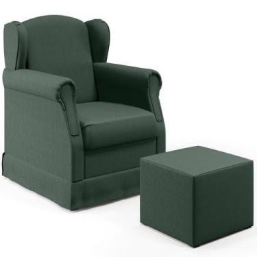 Imagem de Poltrona E Puff Elisa P02 Linho Verde Musgo - LYAM DECOR