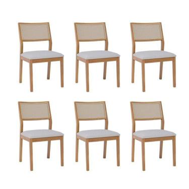 Imagem de Kit 6 Cadeiras para Sala de Jantar Estofadas Oiti Madeira/cinza