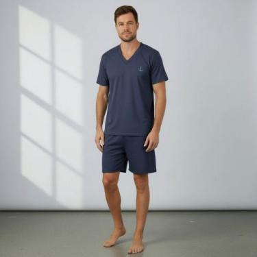 Imagem de Pijama Masculino Liso Curto Verão Short e Camisa Manga Curta Conforto 