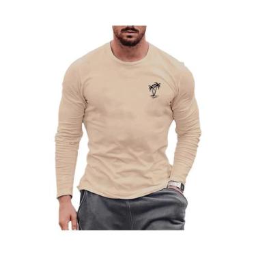 Imagem de Camiseta Masculina Casual De Manga Longa 100% Algodão Para Primavera E