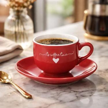 Imagem de Jogo 6 Xícaras C/ Pires L Amour 160ml Porcelana Chá Café - HAUSKRAFT