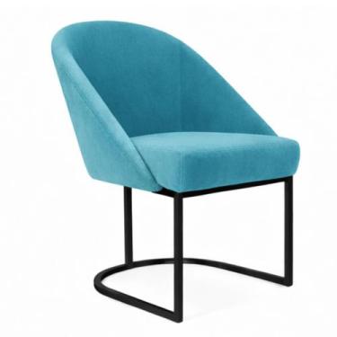 Imagem de Cadeira Lua Metal Preto Decorativa Estofada em Veludo Azul-Turquesa pa