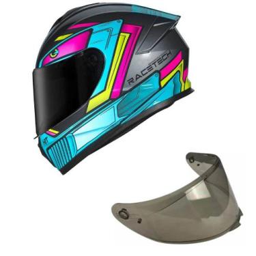 Imagem de Capacete Race Tech Hit Android Cinza e Rosa Mais Viseira Fumê, Cinza+R