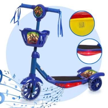 Imagem de Patinete Menino Infantil com LED e 3 Rodas Cestinha Azul - Toys 2U